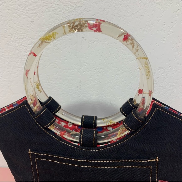 Bongo Black Handbag y2k Plastic handle dried flowers - Picture 3 of 10